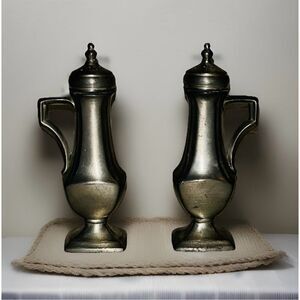 Vintage JCB Pewter Salt & Pepper Shakers 4.5 inch Hexagon Shape Footed